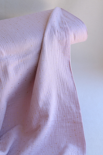 Double gaze de coton pois dorés fond vieux rose 2