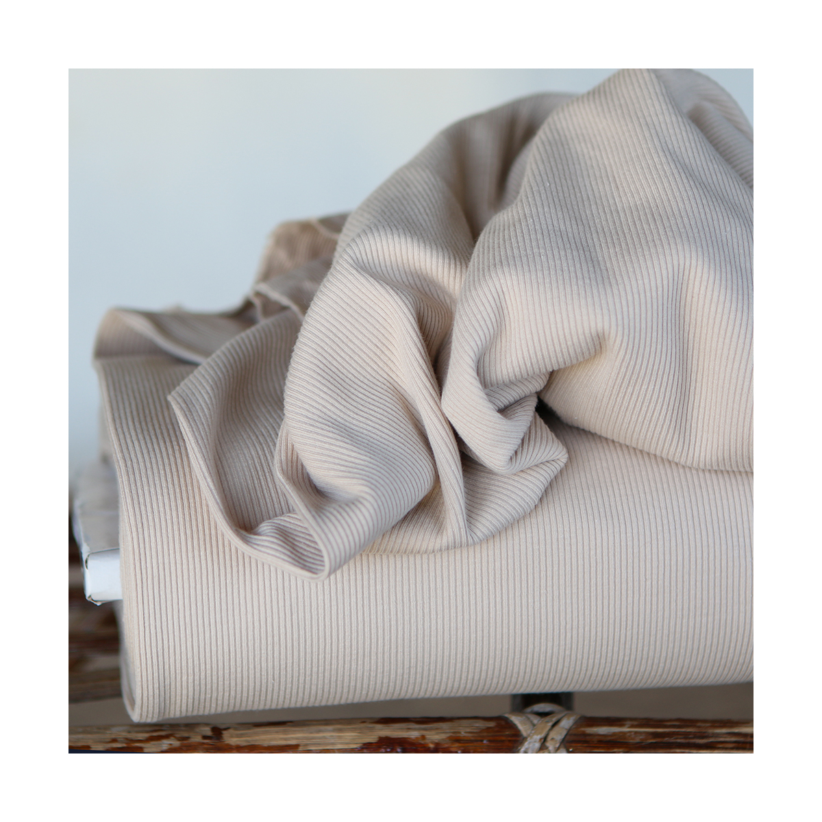 Jersey coton côtes fines coloris beige latte