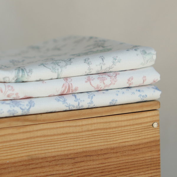 Maria - Tissu coton texturé version toile de jouy bleu 2