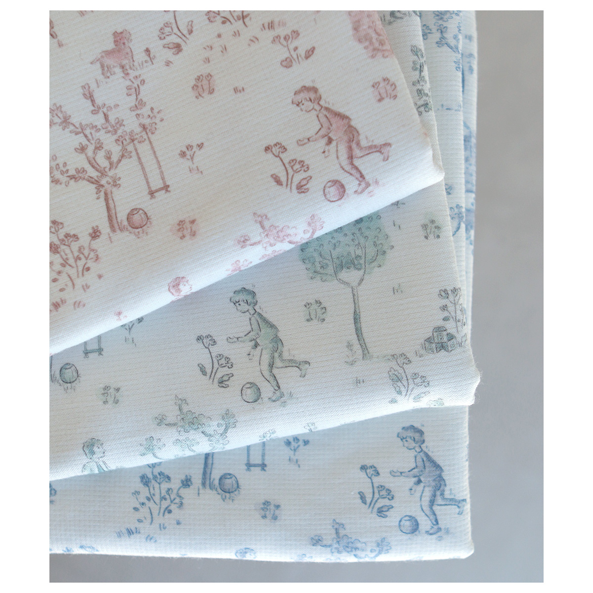 Maria - Tissu coton texturé version toile de jouy bleu