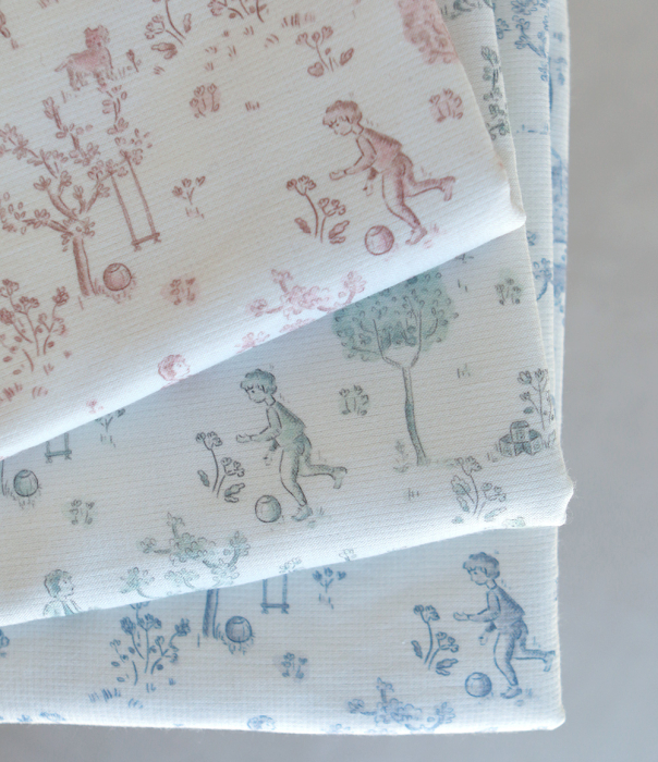 Maria - Tissu coton texturé version toile de jouy bleu