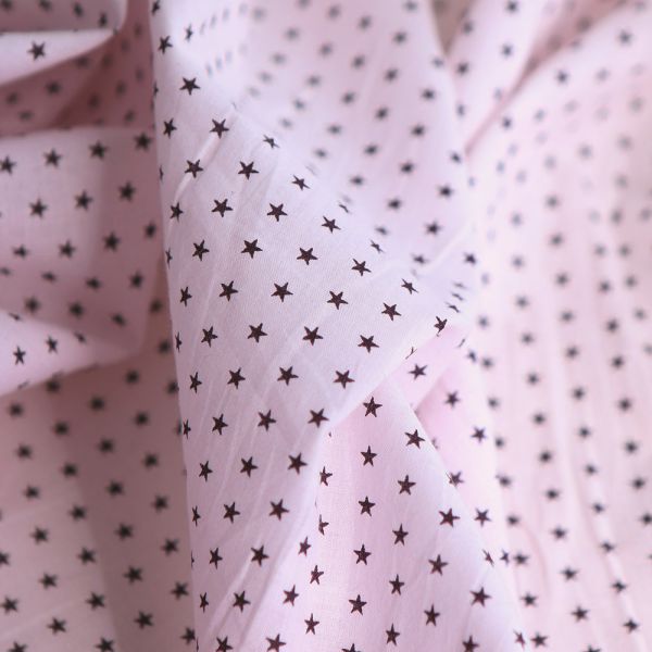 Frou-frou / Batiste de coton imprimé petites étoiles rose