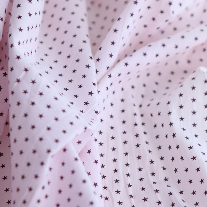 Frou-frou / Batiste de coton imprimé petites étoiles rose