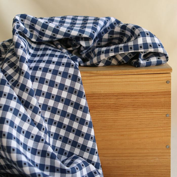 Vichy plumetis de coton et viscose coloris bleu marine