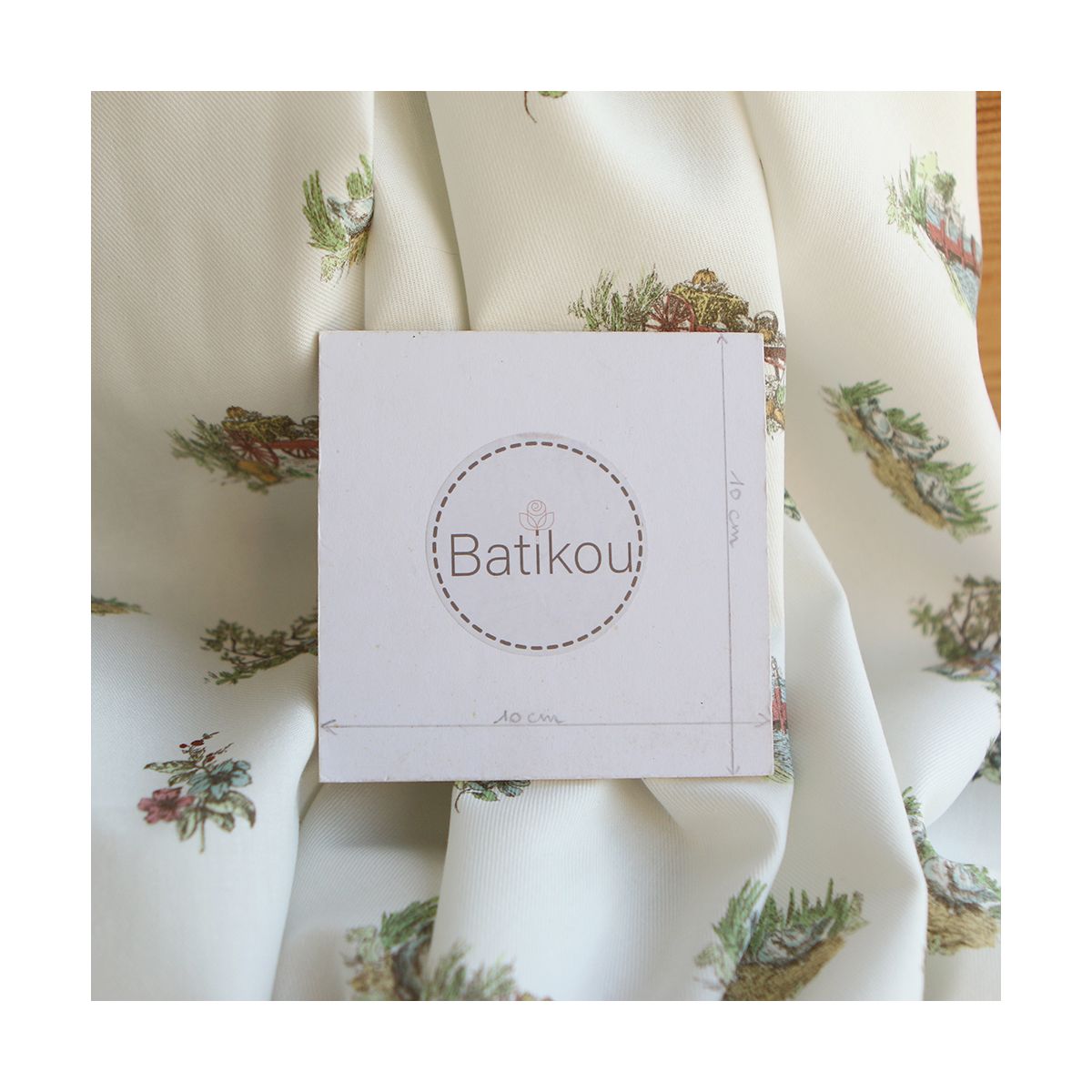 Geneviève - Tissu sergé / twill de coton organique imprimé toile jouy colorée