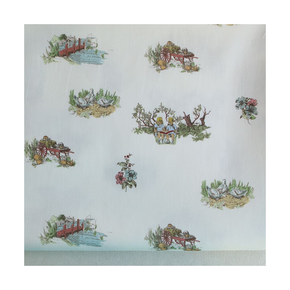 Geneviève - Tissu sergé / twill de coton organique imprimé toile jouy colorée