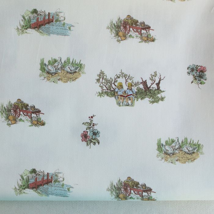 Geneviève - Tissu sergé / twill de coton organique imprimé toile jouy colorée