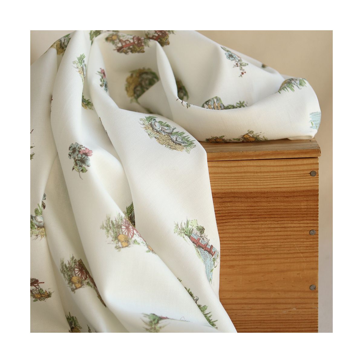 Geneviève - Tissu sergé / twill de coton organique imprimé toile jouy colorée