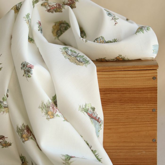 Geneviève - Tissu sergé / twill de coton organique imprimé toile jouy colorée