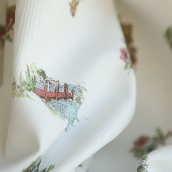 Geneviève - Tissu sergé / twill de coton organique imprimé toile jouy colorée 2