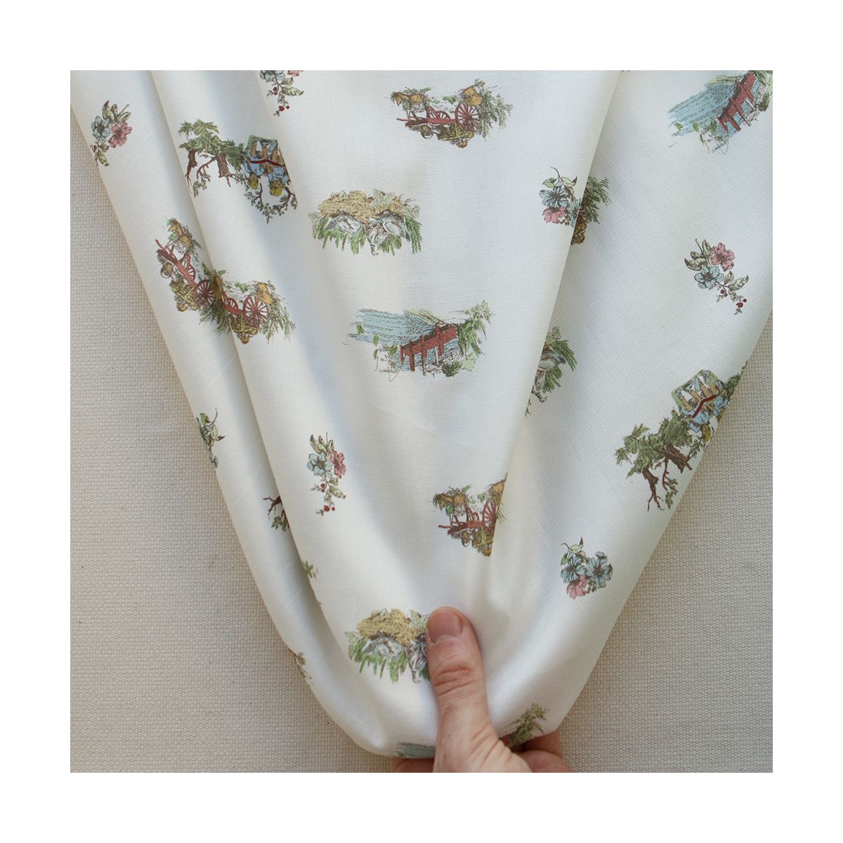 Geneviève - Tissu sergé / twill de coton organique imprimé toile jouy colorée