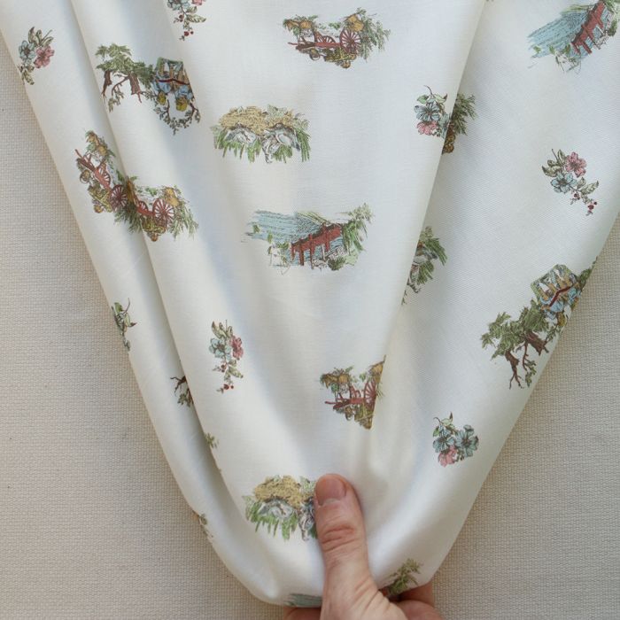 Geneviève - Tissu sergé / twill de coton organique imprimé toile jouy colorée