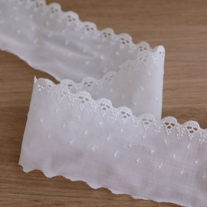 Galon coton broderie ivoire70mm x1m