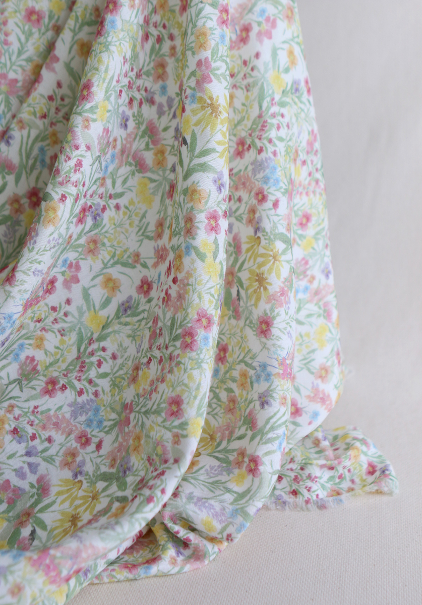 copy of Celine - Double gaze de coton BIO blanc motif fleuri marine / moutarde