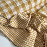 Double gaze de coton vichy réversible Moutarde / blanc Qualité Oeko-tex - 1