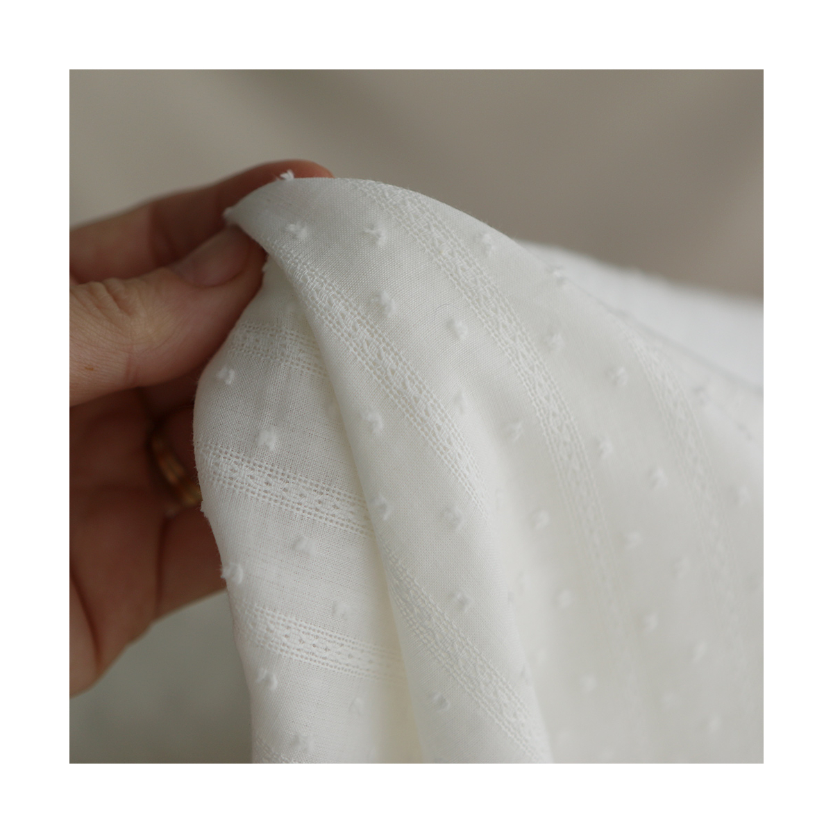 Broderie anglaise plumetis coton coloris blanc cassé