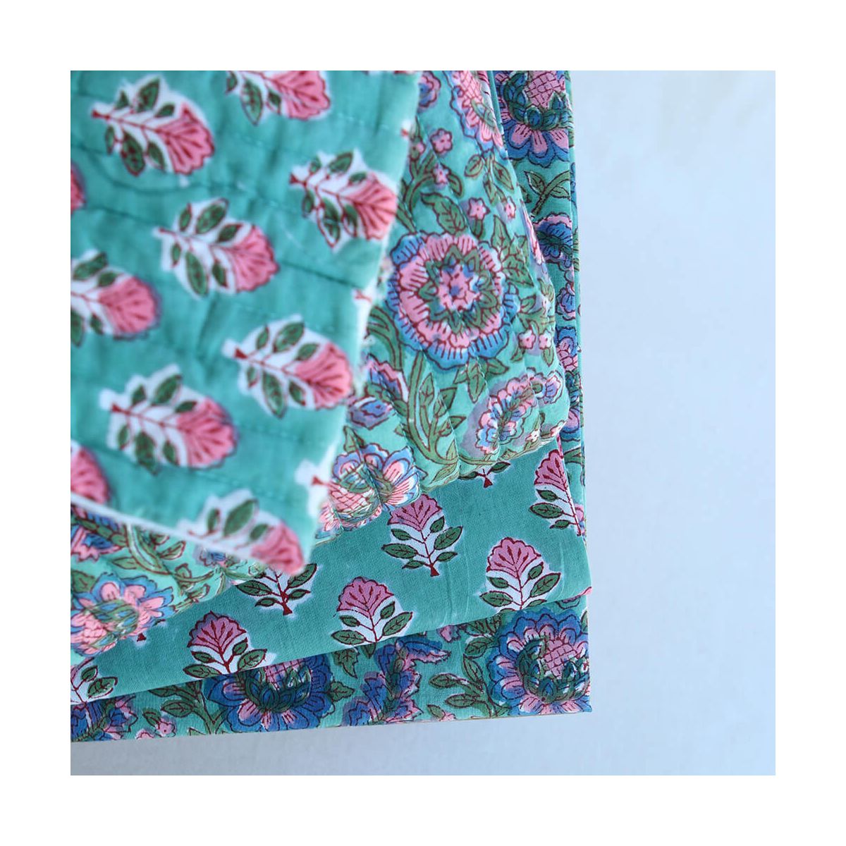 SonaB - Tissu indien en coton imprimé main Hand Block vert menthe