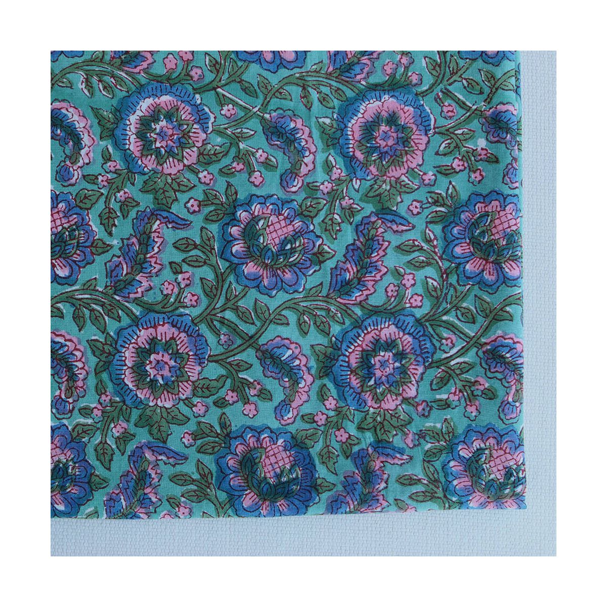 Sona - Tissu indien en coton imprimé main Hand Block vert menthe