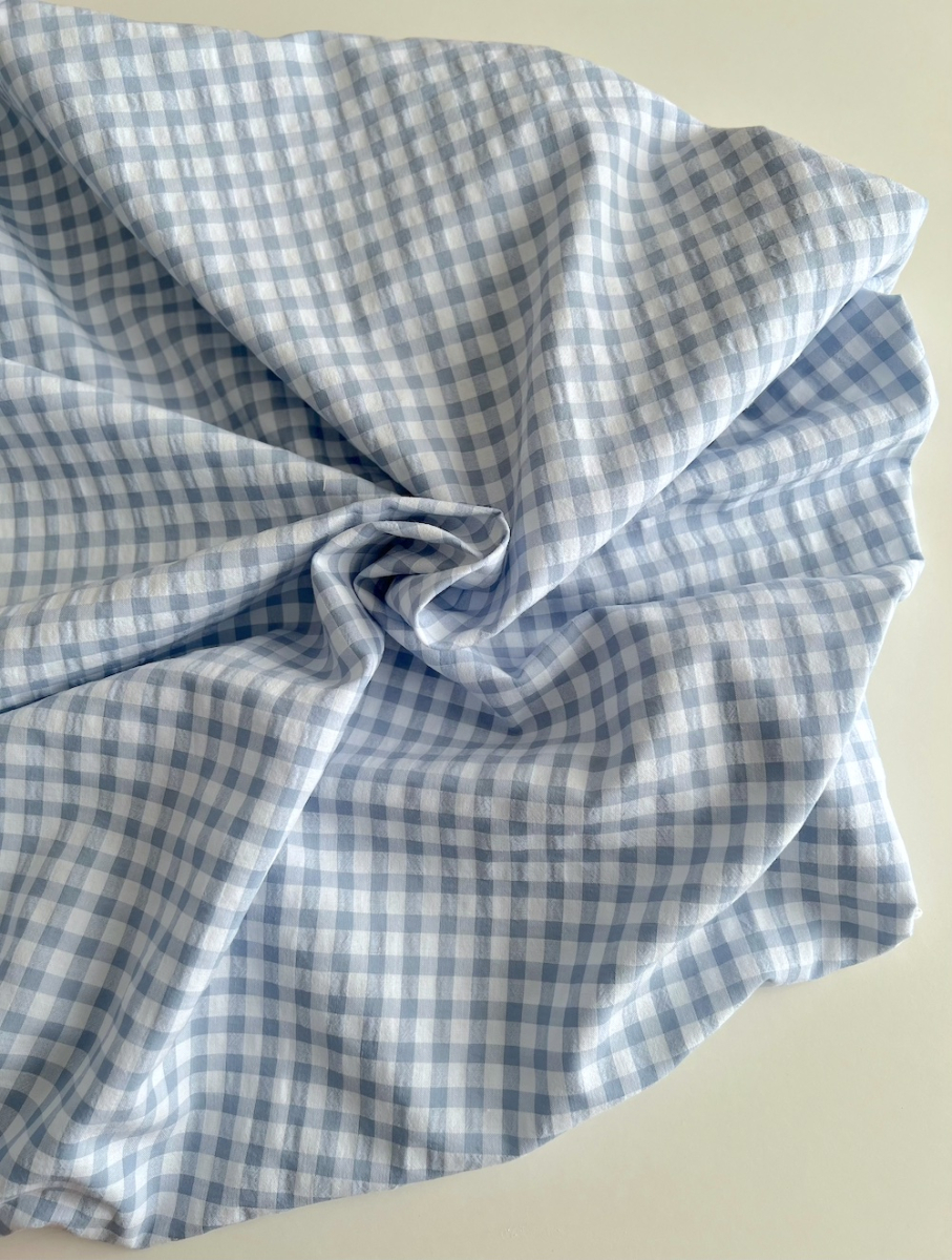 Seersucker / Coton gaufré vichy 6mm bleu jean / blanc Batikou - 5