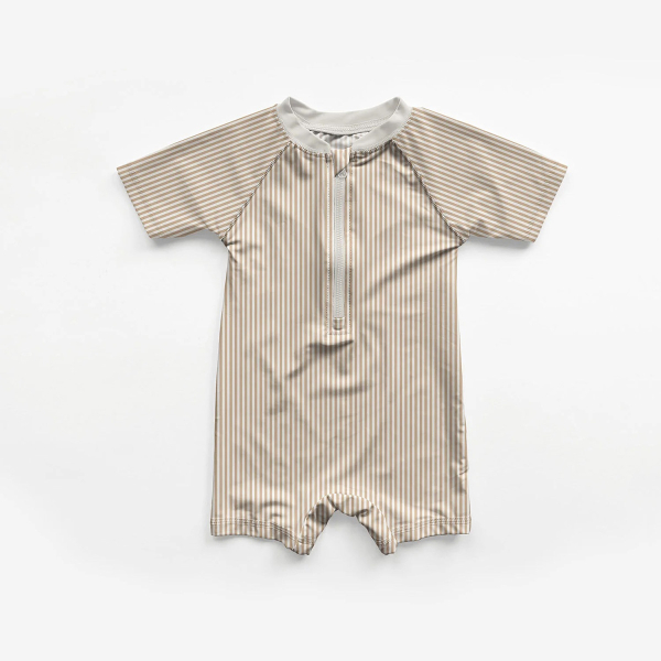 Tissu Lycra (maillot de bain) UPF50 rayures écru et beige 2