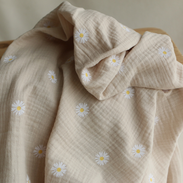 Daisy - Double gaze coton BIO motif exclusif fond crème