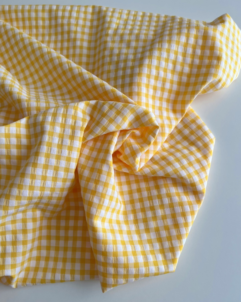 Seersucker / Coton gaufré vichy 6mm jaune citron / blanc Batikou - 4