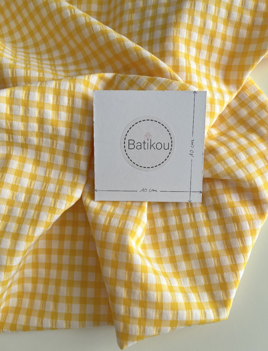 Seersucker / Coton gaufré vichy 6mm jaune citron / blanc Batikou - 6