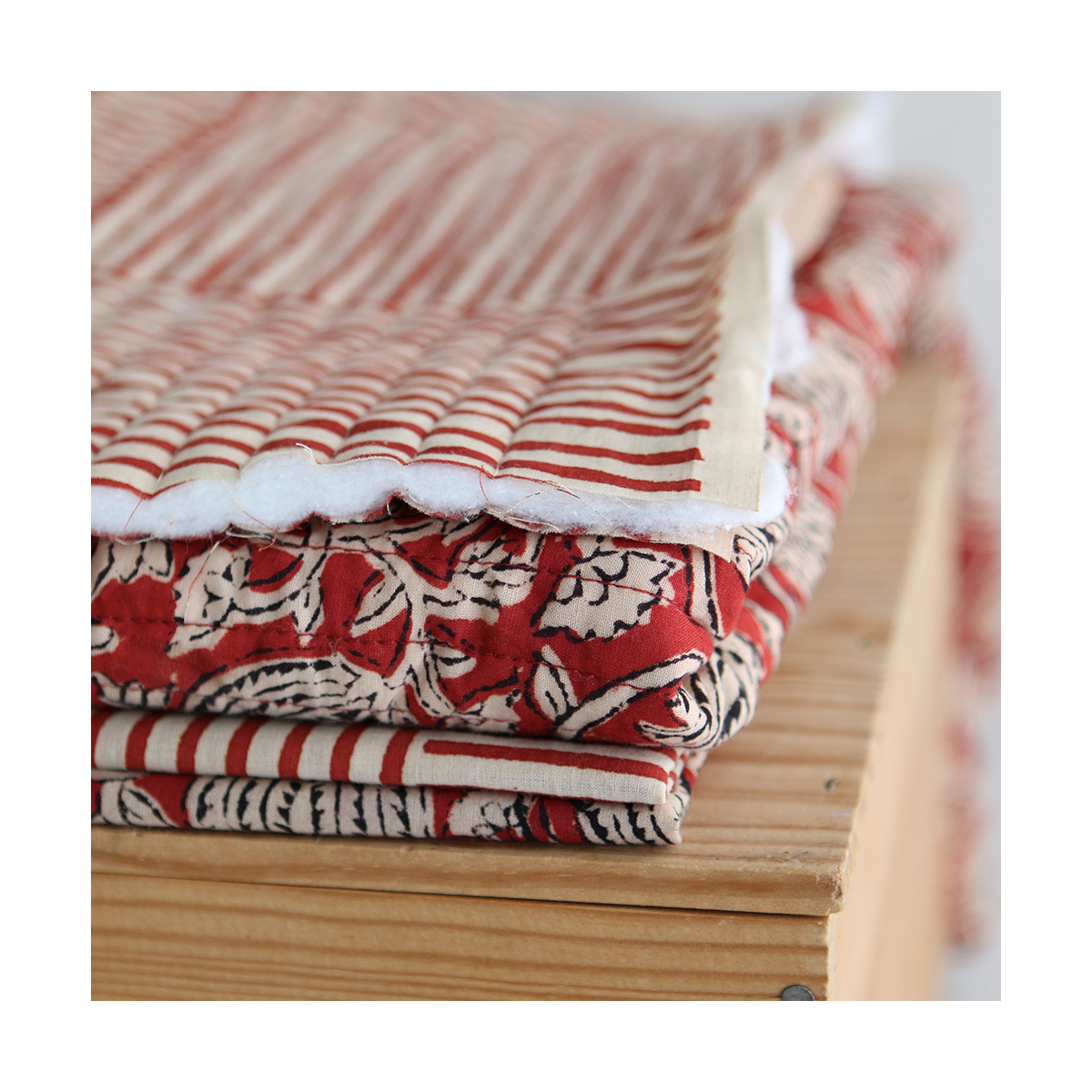Rayures cubiques - Tissu indien coton hand block traditionnel