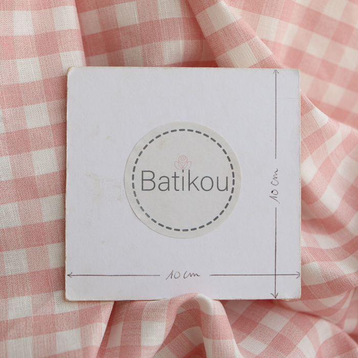 Victor - Tissu lin coton vichy 7mm blanc lait et rose blush