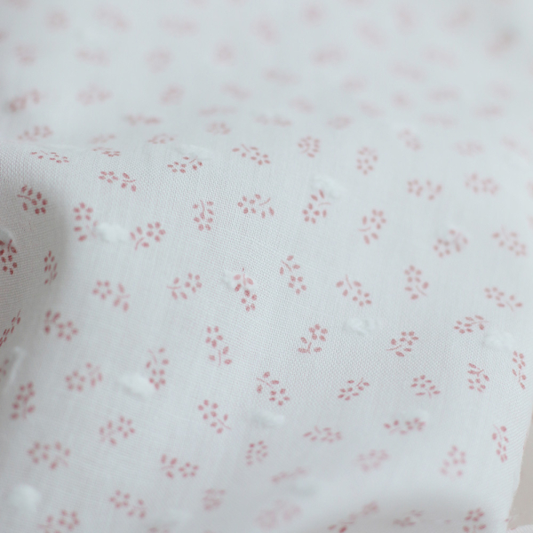 Anaelle - Plumetis de coton blanc imprimé fleuri vieux rose 2