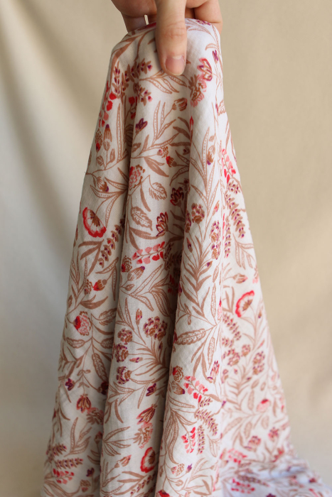 Jaya - Double gaze de coton fond écru motif fleuri