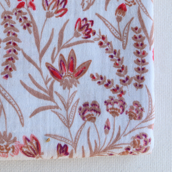 Jaya - Double gaze de coton fond écru motif fleuri