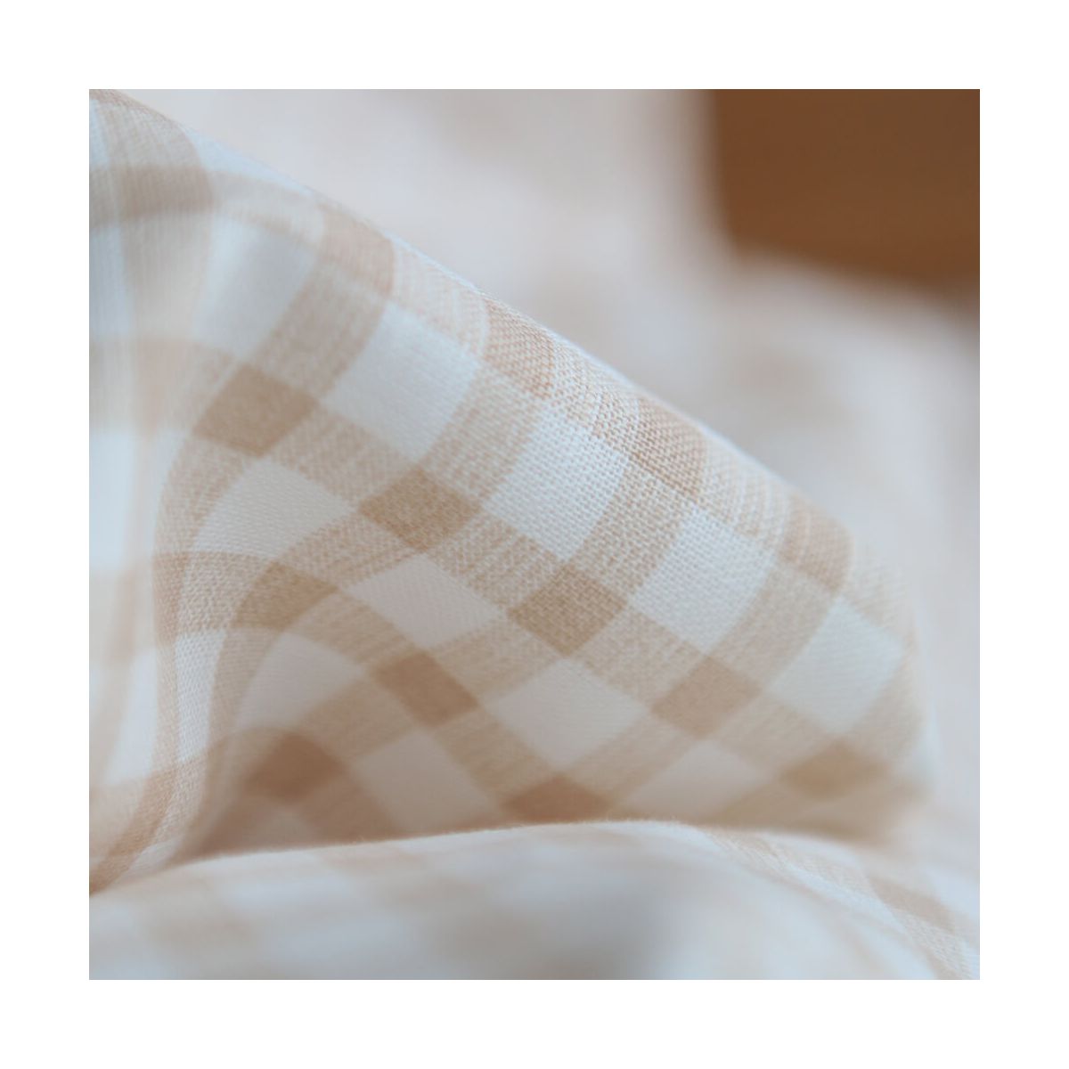 Victor - Tissu lin coton vichy 7mm blanc lait et cappuccino