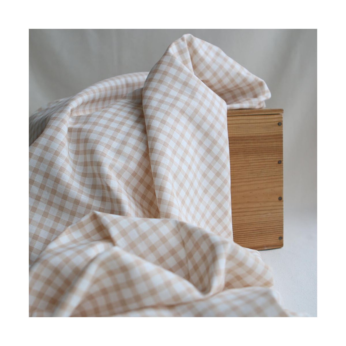 Victor - Tissu lin coton vichy 7mm blanc lait et cappuccino