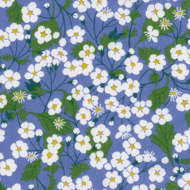 Liberty Mitsi G 1033g nouveau classique Tissu fleur cerisier metre batiste coton fond bleu