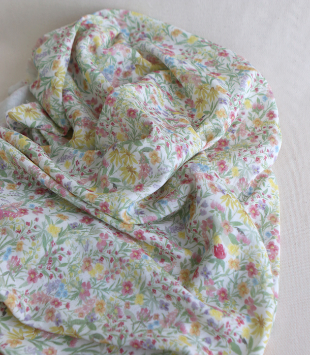 copy of Celine - Double gaze de coton BIO blanc motif fleuri marine / moutarde