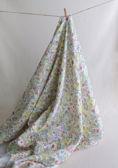 copy of Celine - Double gaze de coton BIO blanc motif fleuri marine / moutarde