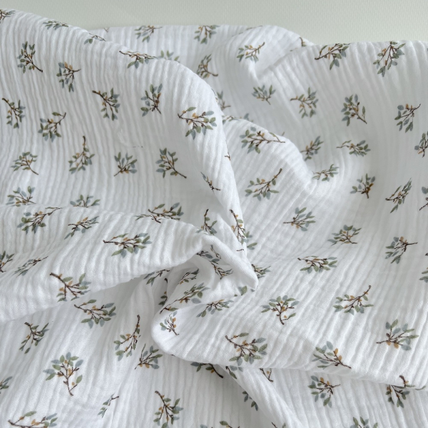 Double gaze de coton Judy blanc motifs fleuris Batikou - 1