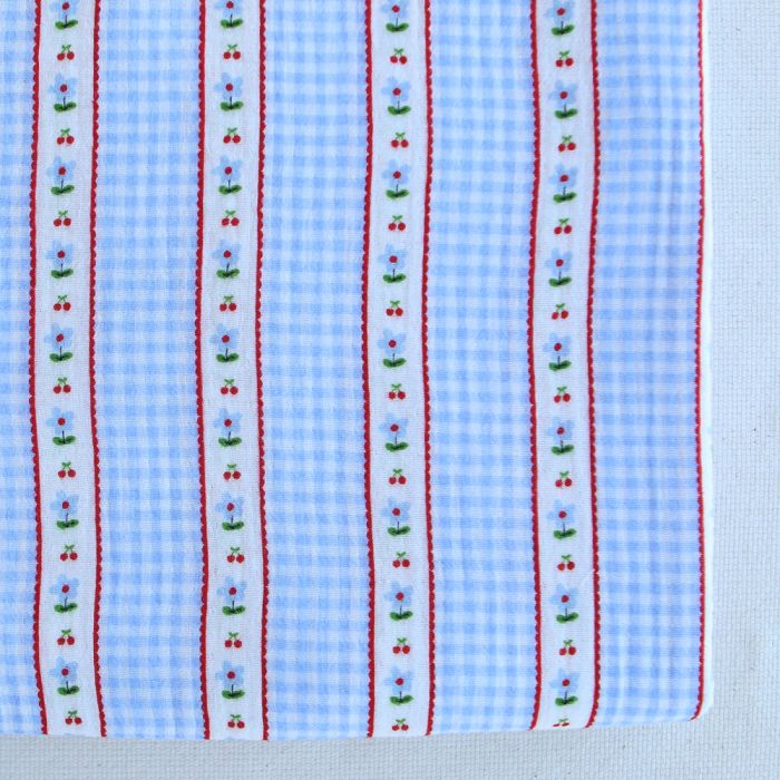 Emilia - Double gaze de coton motif vichy cerise et fleur