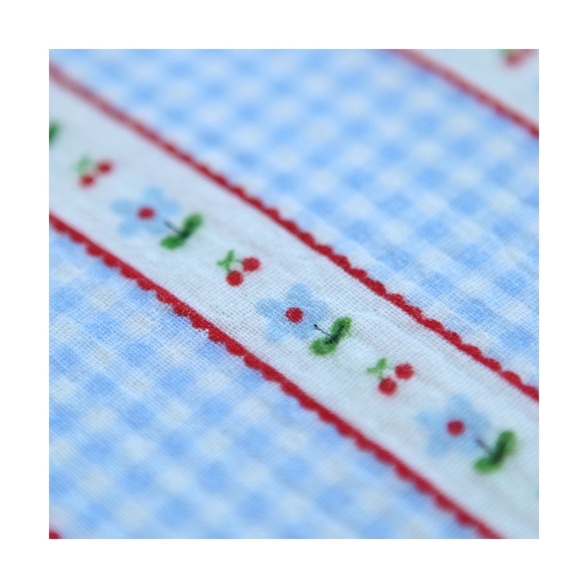 Emilia - Double gaze de coton motif vichy cerise et fleur