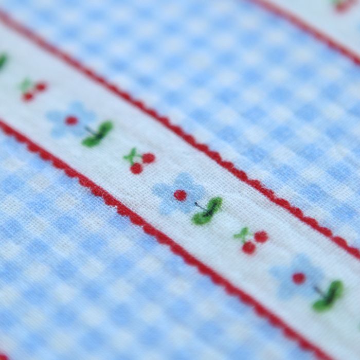 Emilia - Double gaze de coton motif vichy cerise et fleur
