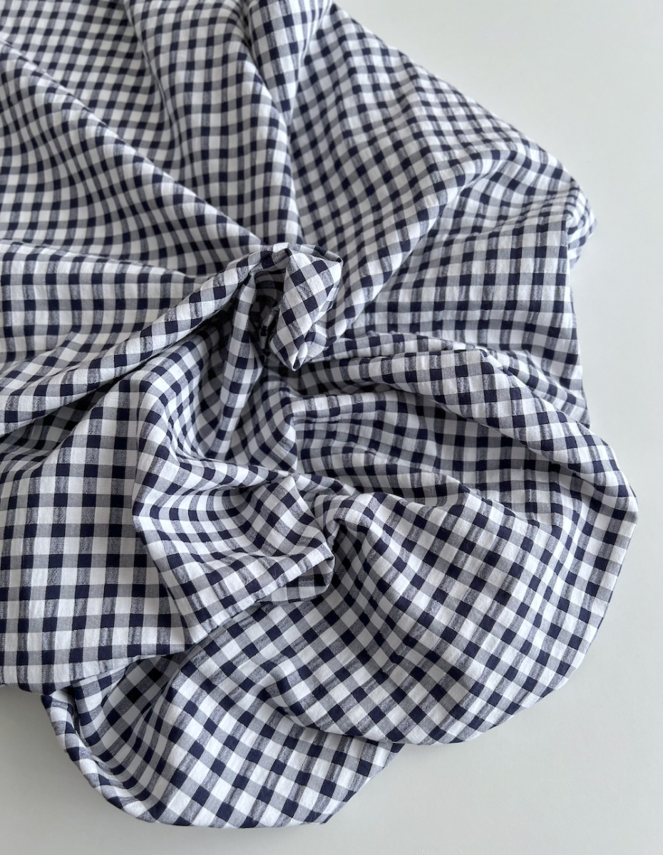 Seersucker / Coton gaufré vichy 6mm bleu marine / blanc Batikou - 3