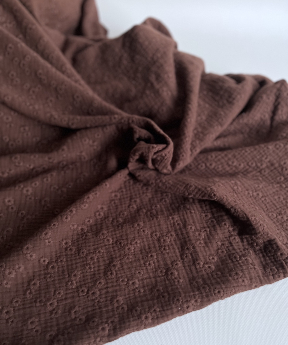 Double gaze de coton Esmée brodée coloris cacao Qualité Oeko-tex - 4