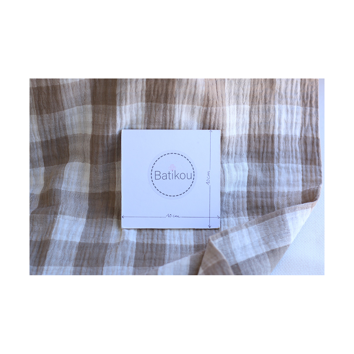 Double gaze de coton vichy réversible blanc / grège