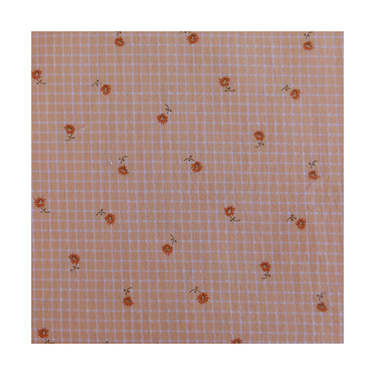 Seersucker quadrillage fin minis fleurs fond sorbet abricot