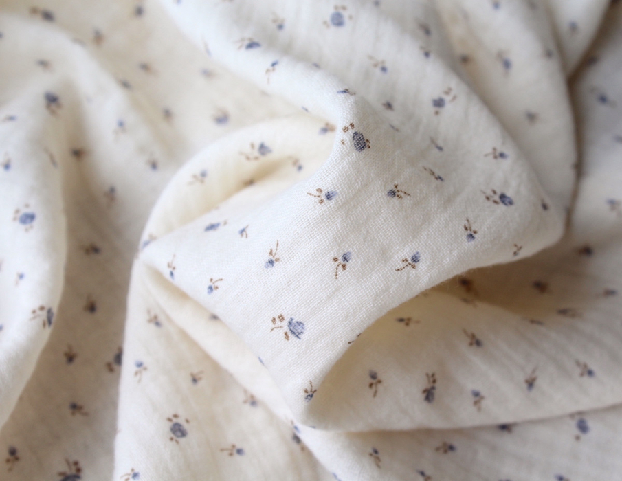 Caroline - Double gaze de coton écru à motifs petites fleurs