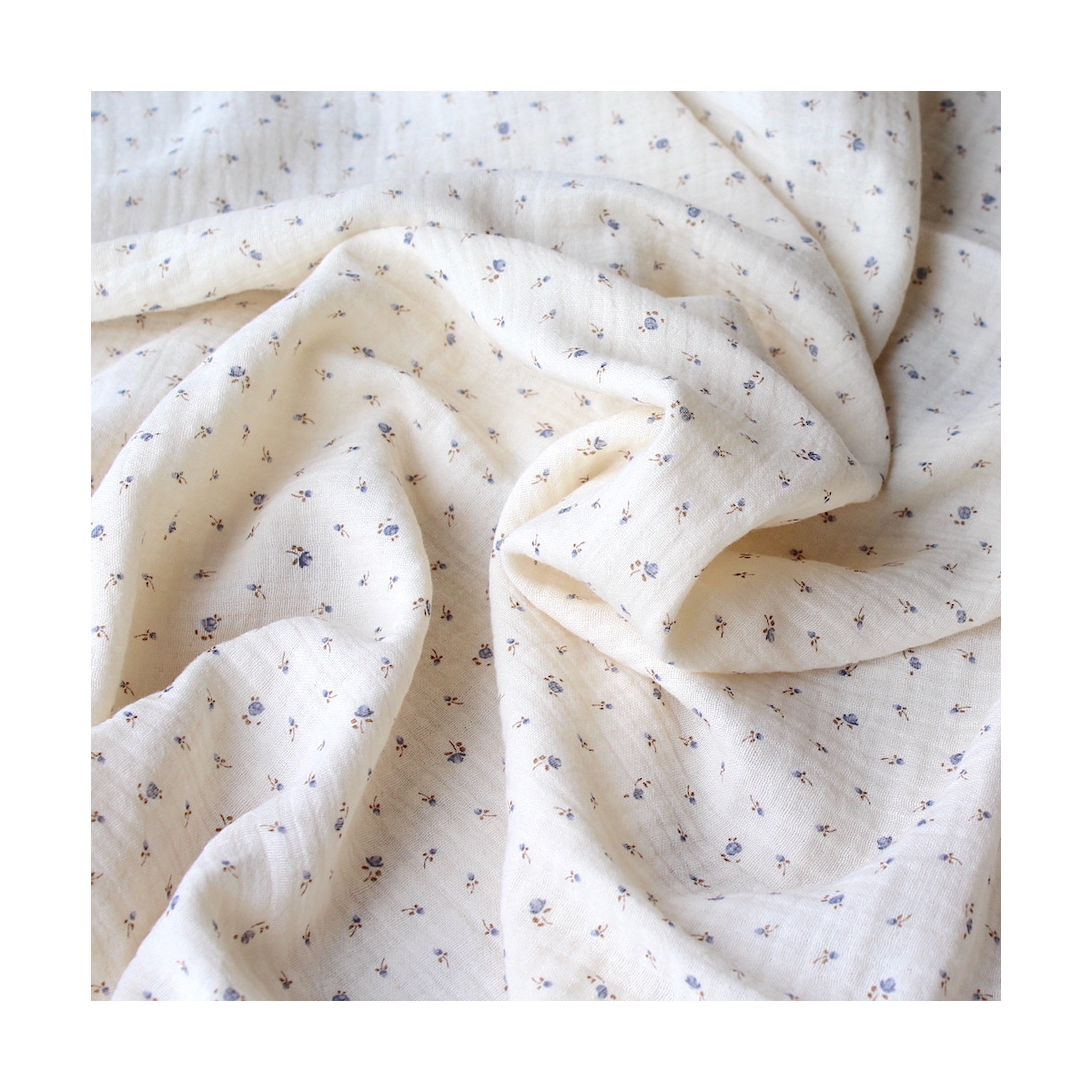 Caroline - Double gaze de coton écru à motifs petites fleurs