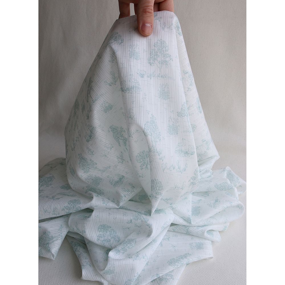 Bertille - Tissu coton texturé imprimé toile de Jouy coloris vert d'eau