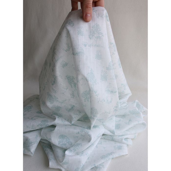 Bertille - Tissu coton texturé imprimé toile de Jouy coloris vert d'eau