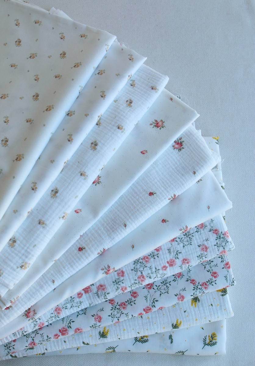 Mimosa - Double gaze coton BIO Exclusif blanc motif mimosa allégé